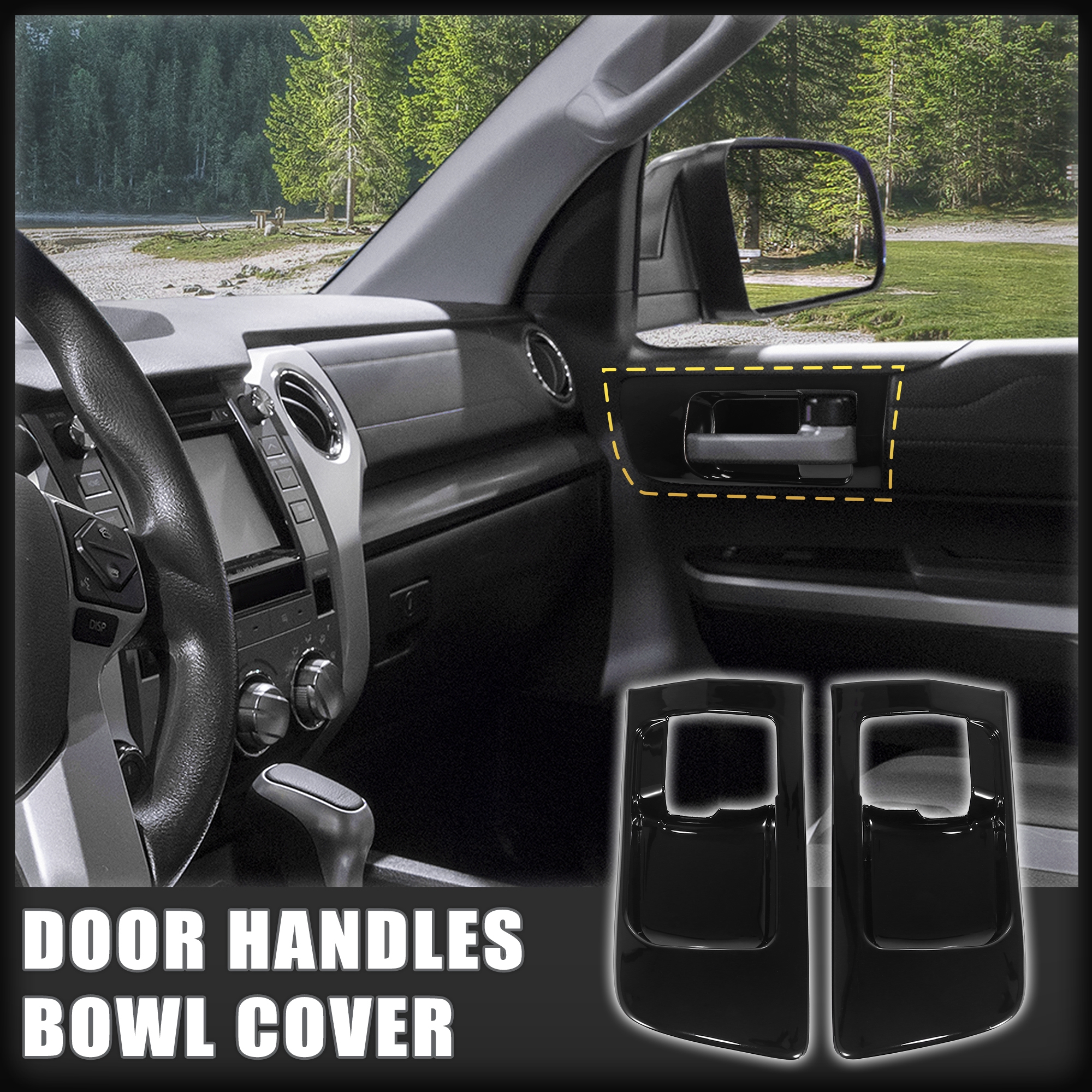Unique Bargains 1 Pair Black Front Side Door Handles Bowl Interior Decoration Cover Trim