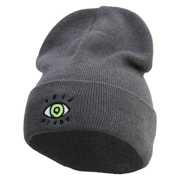 Green Eye Embroidered Big Size Superior Cotton Long Knitting Beanie - Grey XL-3XL