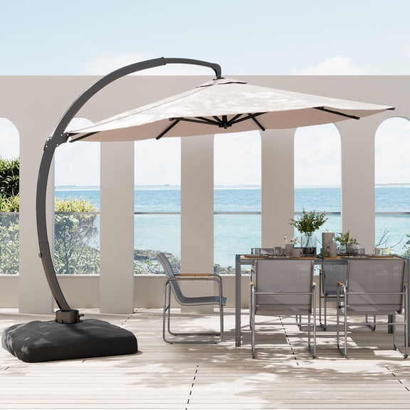 11FT Cantilever Patio Umbrella with Base Included, Large Cantilever umbrella with 360°Rotation, Heavy-Duty Offset Outdoor Umbrella for Patio,Pool,Garden and Backyard (Champagne)