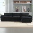 thumbnail image 2 of L Shape Sofa Couch with  USB & Cup Holders, Corduroy Stripe Fabric 3 Seater Sofa with 1 Ottoman, Black, 2 of 7