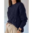 thumbnail image 5 of Womens Sweaters Fall Knit Long Sleeve Crewneck Oversized Sweater Pullover Loose Outfits Navy Blue One size, 5 of 8