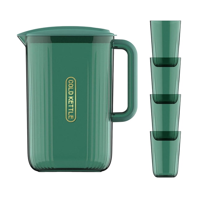 Jarra de agua Dispensador de bebidas de leche Jarra de agua fría o caliente Jarra de Tetera Jarra de té para nevera Hogar de Verde y 4 Copa