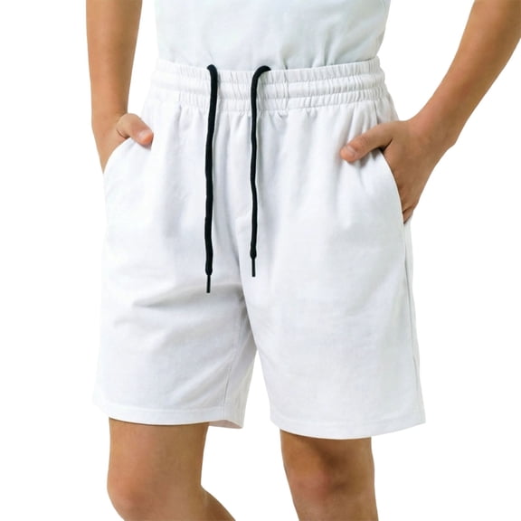 ZHOGXU Kids Boys Athletic Shorts Drawstring Elastic Waist Solid Color Breathable Mesh Running Gym Basketball Workout Shorts With Pockets For Daily Wear,White,10-11 Years