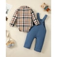 thumbnail image 3 of Newborn Baby Boys Outfits Baby Boys Fall Winter Clothes Newborn Boys Long Sleeve Plaid Romper Top Denim Overall Pants 2PCS Set Khaki 0-3 Months, 3 of 8