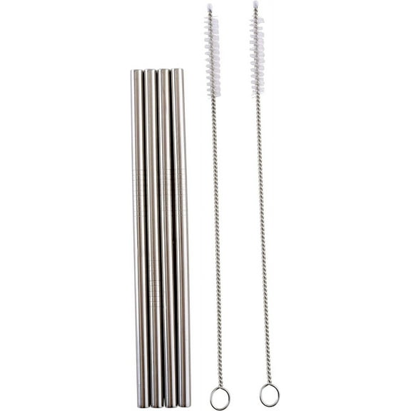 Stainless Steel 6-Inch Drinking Straws with 2 Brushes,