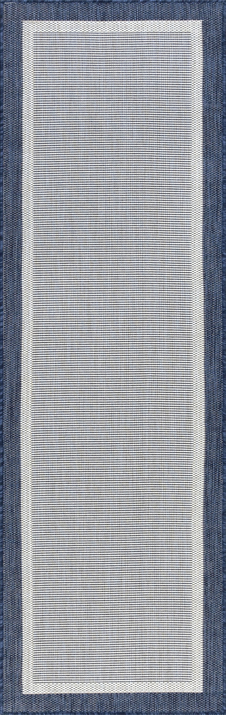 Bliss Rugs Solid Border Indoor Outdoor Rug Water Resistant Runner Rug for Patio, Hallway, Entryway, Deck, Navy ,3' x 10'