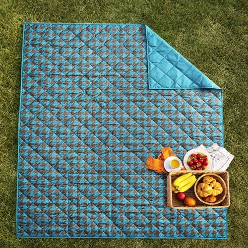 Mainstays Ms Lawn Blanket Houndstoth/turq Solid