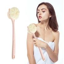 Shower Body Brush,Soft Bristles and Beautiful Pumpkin Loofah 15.7” Long Handle Back Scrubber Bath Mesh Sponge for Skin Exfoliating Bath,Massage Bristles Suitable for Wet or Dry,Men and Women (Pink)