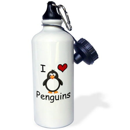 Penguin Bottle - 3dRose I love penguins, Sports Water Bottle, 21oz