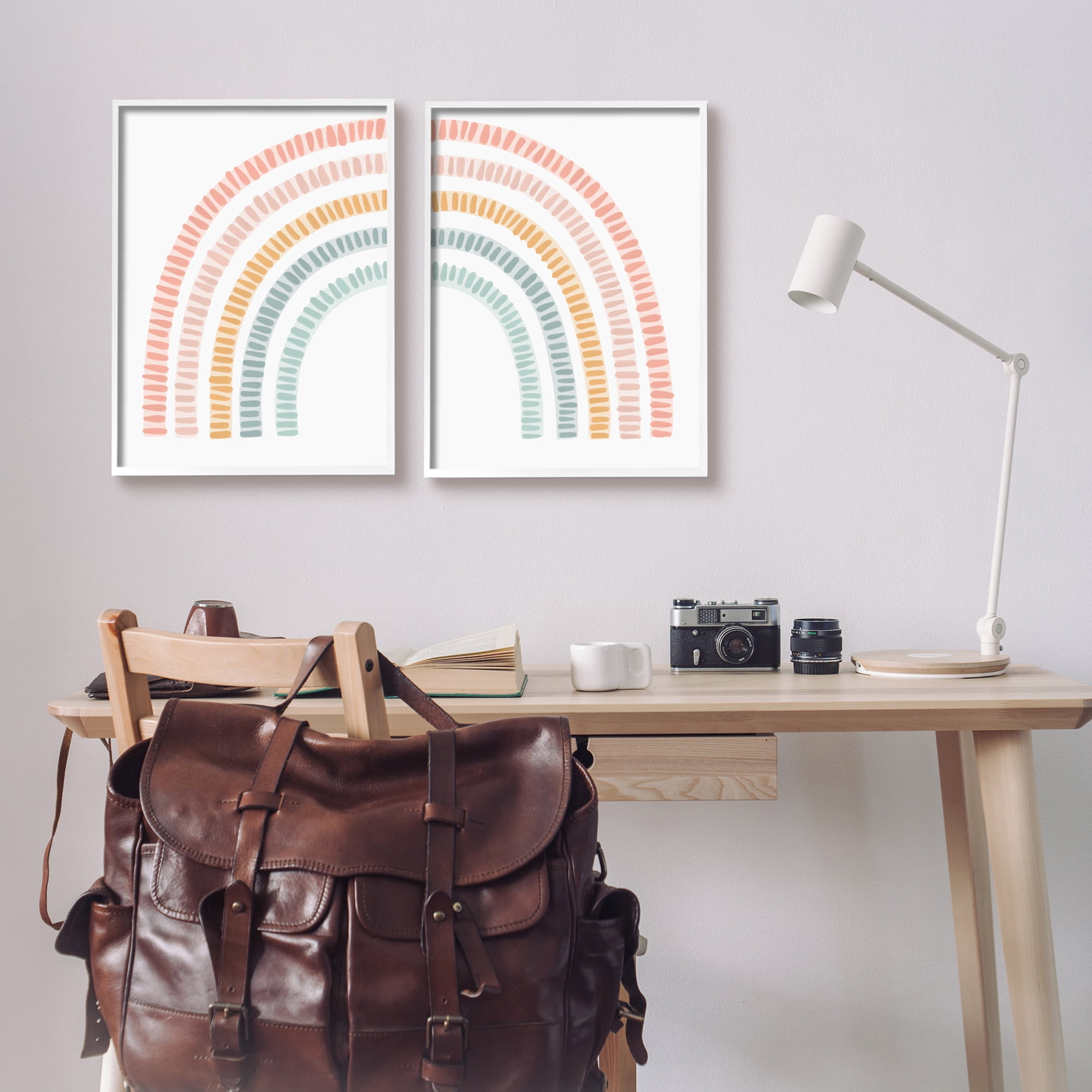 Stupell Industries Patterned Rainbow Arches Abstract Painting White Framed Art Print Wall Art, 16 x 20, Set of 2