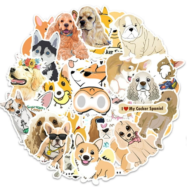 Pegatinas de perro de dibujos animados para botellas de agua, paquete de 50 lindas, impermeables, estéticas, modernas