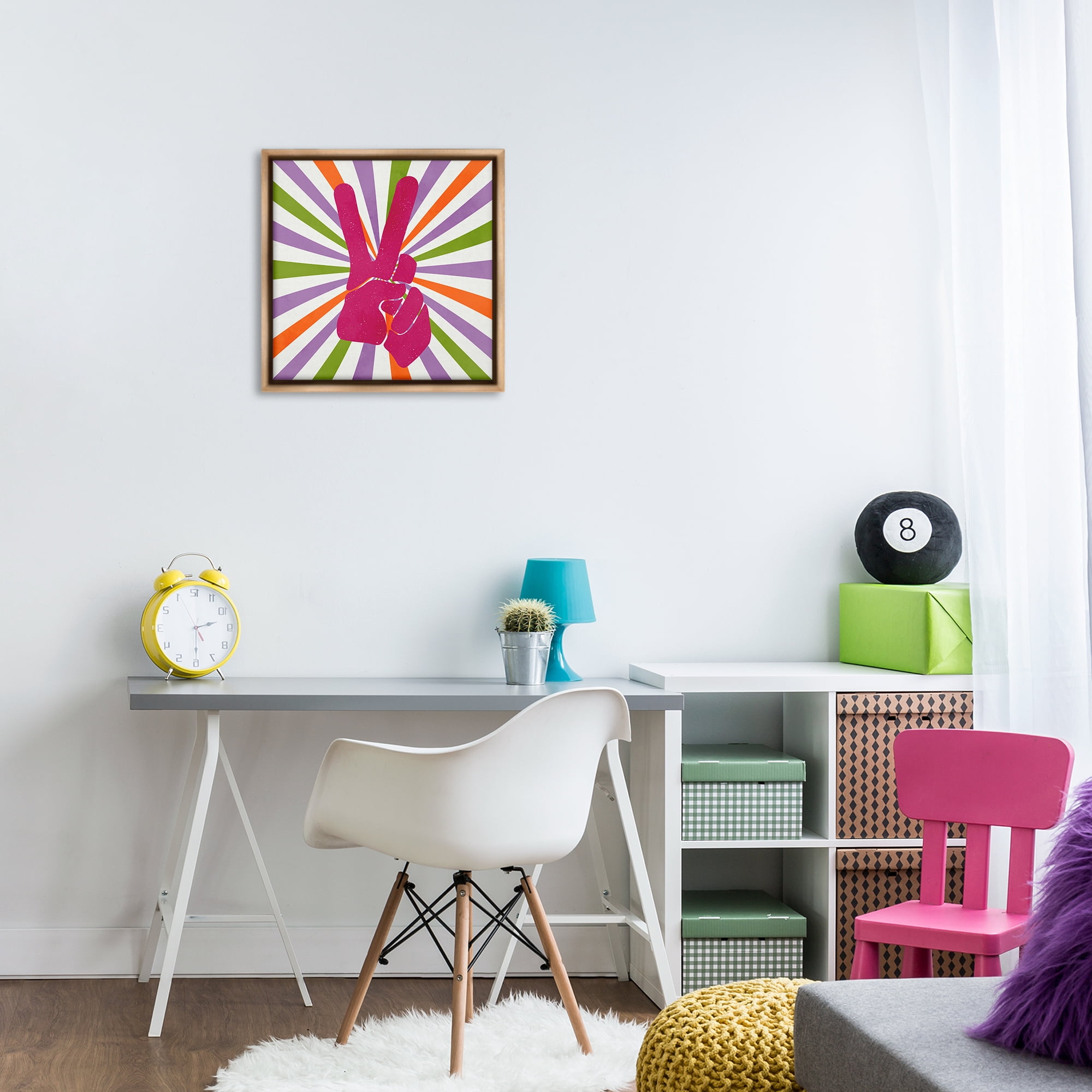 Stupell Industries Peace Sign on Stripes Abstract Painting Brown Floater Framed Canvas Art Print Wall Art, 18 x 18