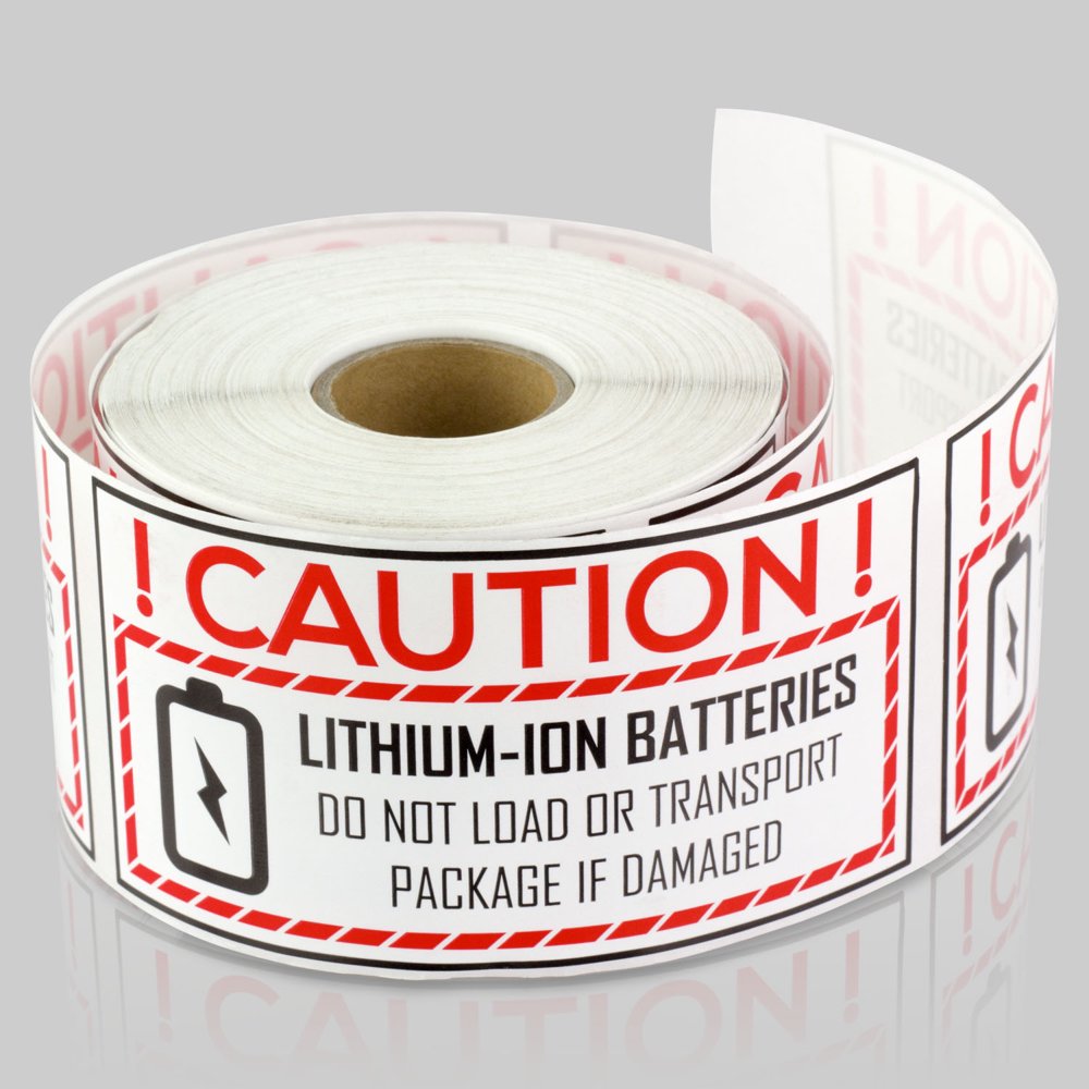 Caution LithiumIon Battery Warning Stickers (4 x 2 inch, 300 Stickers