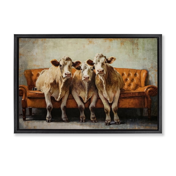 Stupell Industries Cows Just Chillin' Black Framed Floater Canvas Wall Art, design by Tina LeCour