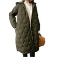 thumbnail image 3 of Stichou Women's Diamond Quilted Jacket Zipper Up Hooded Long Lightweight Padding Down Coat with Pockets Army Green One Size, 3 of 5