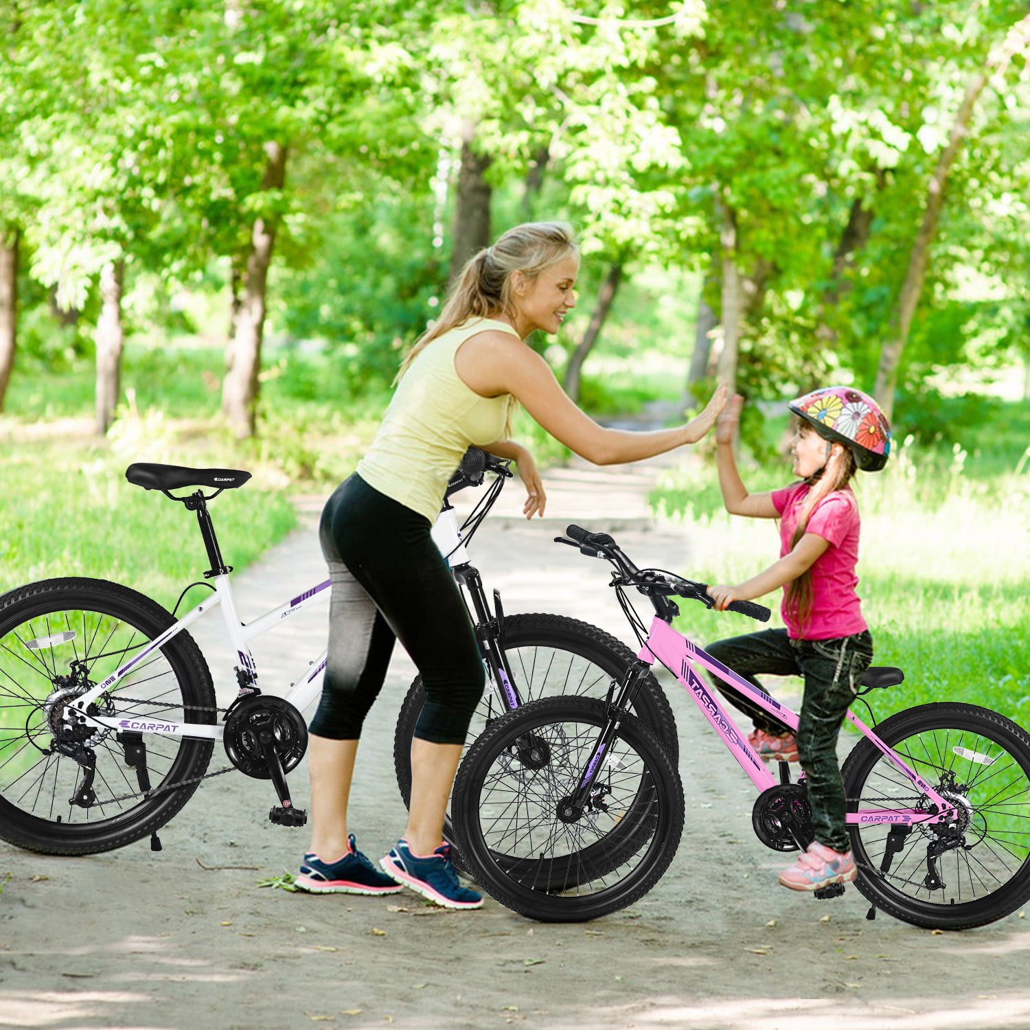 Women's Mountain Bike 24 Inch Wheels, 21-Speed Trail Commuter City Mountain Bikes, Carbon Steel Frame Female Bicycles Disc Brakes Front Fork, White