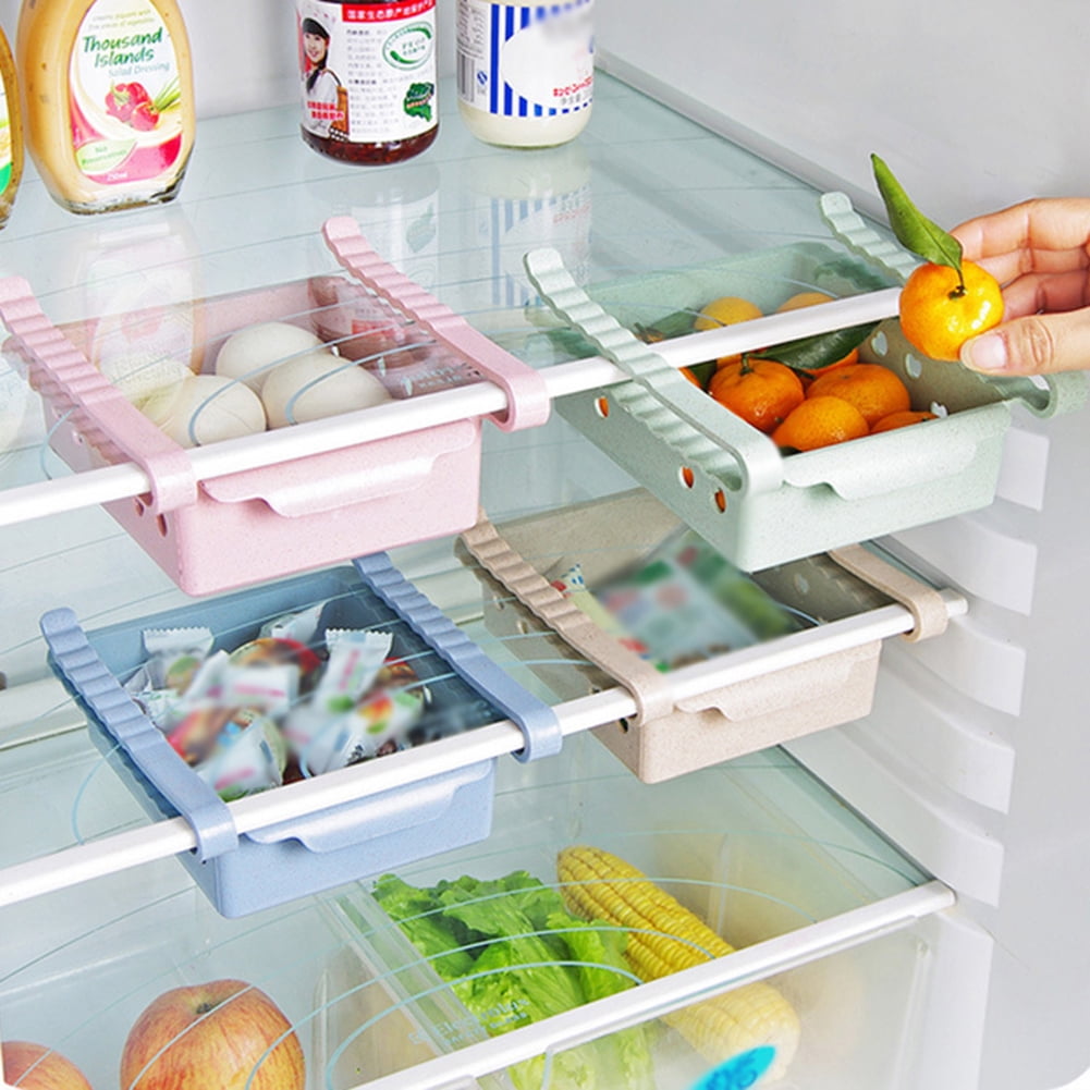 Slide Kitchen Fridge Freezer Organizer Storage Rack Shelf Holder Space Saver NEW 