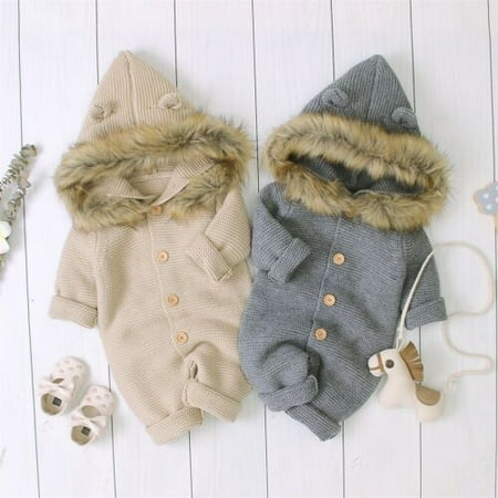 

Newborn Kid Baby Girl Boys Knitted Romper Jumpsuit Outfit Warm Clothes Winter