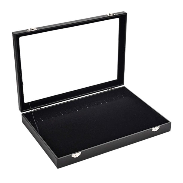Organizador de collares, organizador de joyas con 20 ganchos, caja de exhibición de joyas, caja apilable con tapa de vidrio con cerradura, bandeja de Negro
