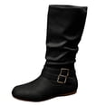 thumbnail image 7 of HEWUQI Short Cowboy Boots for Women Slouchy Mid Calf Round Toe Side Zipper Flats Adjustable Buckle Decor Comfortable Winter Fall Shoes Black Size 5.5, 7 of 7