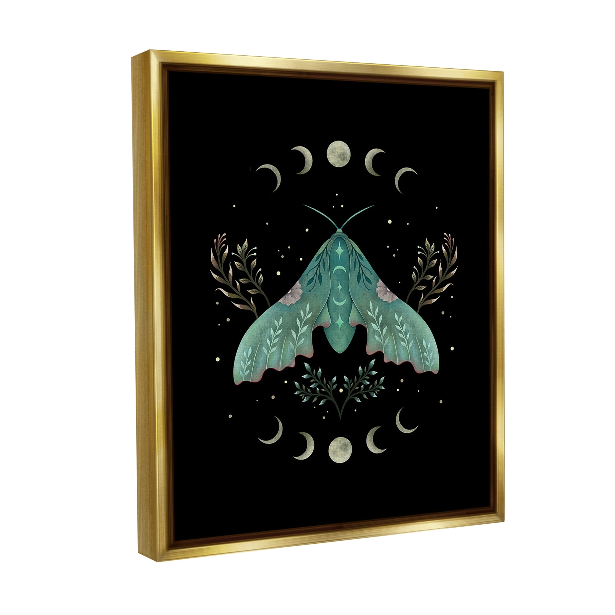 Stupell Industries Celestial Moth & Moon Animals & Insects Painting Gold Floater Framed Canvas Art Print Wall Art, 17 x 21