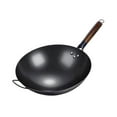 thumbnail image 3 of Wok Pan Wok chino con mango de madera Utensilios de cocina para hervir Cocina de inducción universal a gas Sartén salteada Wok de fondo 34 cm, 3 of 8