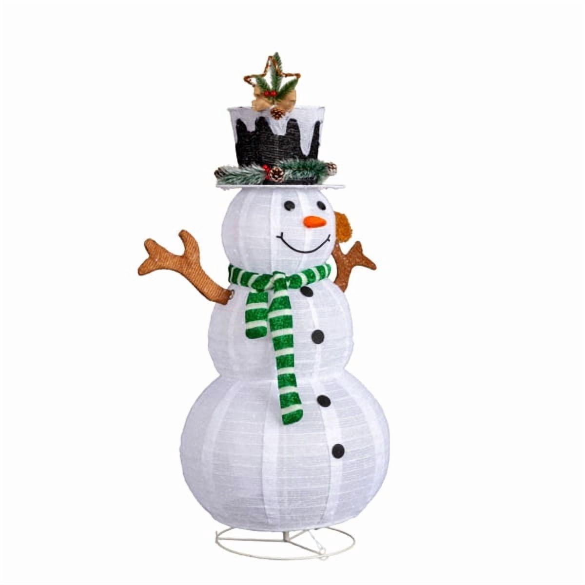 4FT Lighted Snowman Christmas Decoration, 120 White LEDs, Snow-Covered Hat & Green Scarf with Squirrel, for Indoor, Outdoor