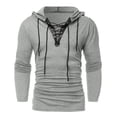 thumbnail image 2 of Fankiway Men Winter Drawstring Vintage Leather Patchwork Long Sleeve Hooded tops Blouses, 2 of 5