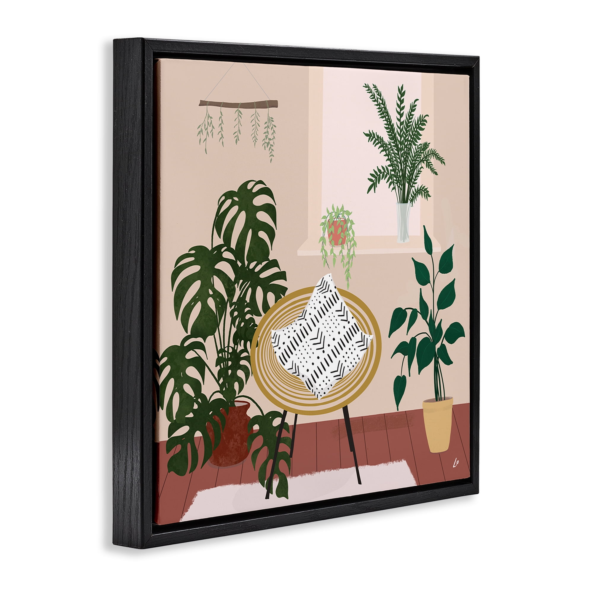Stupell Industries Plant Filled Boho Space Furniture Painting Black Floater Framed Canvas Art Print Wall Art, 25 x 25