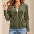 thumbnail image 2 of Kukoosong Women's Velvet Bomber Jacket, Long Sleeve Full Zip Up Stand Collar Velour Coat with Pockets, Slim Casual Lightweight Outerwear for Spring Fall Daily Wear, 2 of 7
