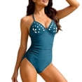 thumbnail image 6 of Enjoytime One Piece Swimsuit Women Print V Neck Tummy Control Bathing Suit Crisscross Back Modest Swimwear, 6 of 8