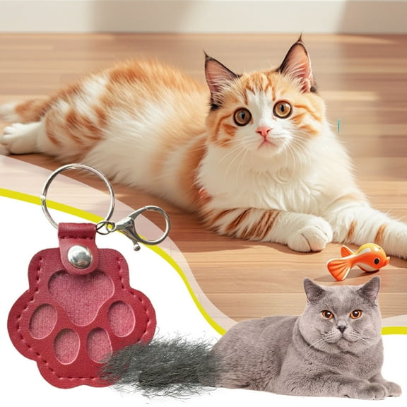 Leather Keychain, Creative Pet Hair Memorial Holder Paw Print Key Ring with Clip, Cute Leather Pendant Accessory for Keys Bags Backpacks, Pet Keepsake Souvenir Gift for Owners