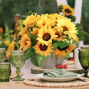 Mocoosy 4 Bunches Artificial Sunflower Bouquets, Fake Sunflowers with Stems, Silk Wildflowers Realistic Yellow Faux Sun Flowers for Wedding Decorations Fall Floral Arrangements Home Table Decor