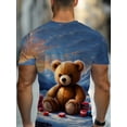 thumbnail image 2 of Men's 3D T-shirt with teddy bear design, the first choice for home casual wear. Made of soft, light and durable blue fabric, it is very suitable for casual outings and daily wear, providing a comfort, 2 of 6