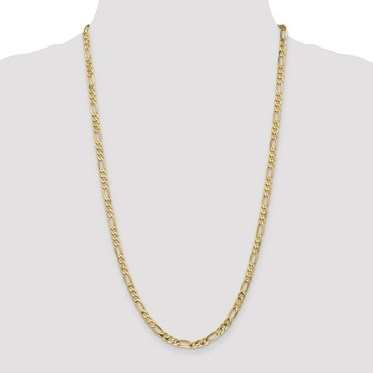 Solid 14k Yellow Gold Big Heavy Flat Figaro Chain Necklace