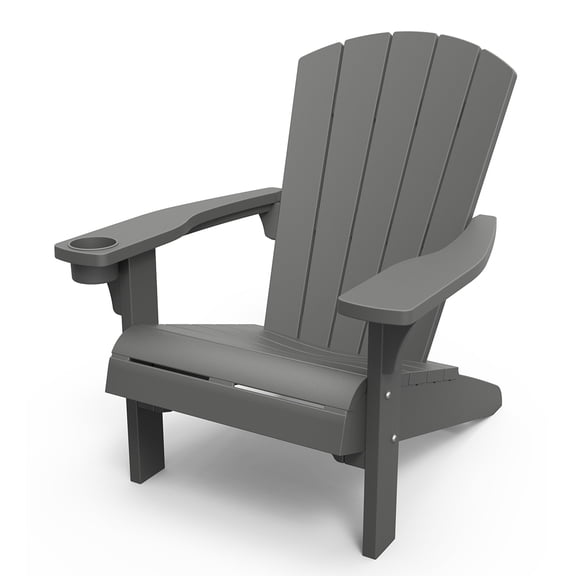 Keter Alpine Adirondack Resin Outdoor Furniture Chairs with Cup Holder Perfect for Patio Seating, Grey