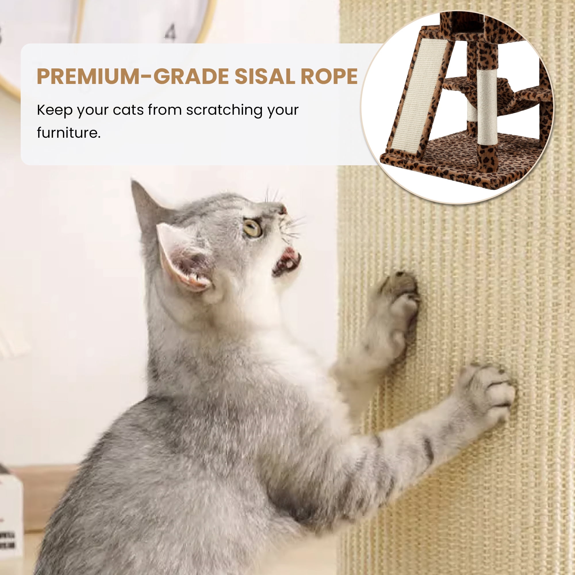 Merrland 65.7" Large Cat Tree Tower Condo for Cats with 2 Scratching Ramps, Hammock & Scratching Posts, Leopard Print