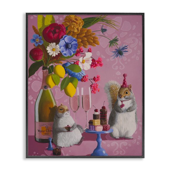 Stupell Industries Eclectic Party Hat Squirrels & Bouquet Black Framed Giclee Art, 11 x 14, by Heather Gauthier