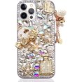 thumbnail image 3 of Compatible with iPhone 12 Pro Case Luxury Elegant 3D Bling Sparkly Crystal Diamond Perfume Bottle Pumpkin Car Iron Tower Pendant Handmade Pearl Flowers Soft Protective Case 6.1 inch Black, 3 of 5