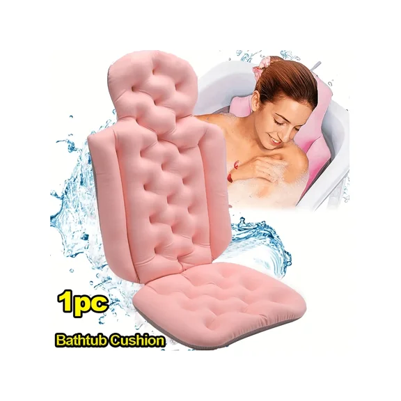 Bathtub Cushion, Luxury Spa Bath Pillow with 5D Air Mesh for Headrest Neck and Back Support, One-Piece Non-Slip Bath Tub Mat with 160 Suction Cups, Pink, 1pc