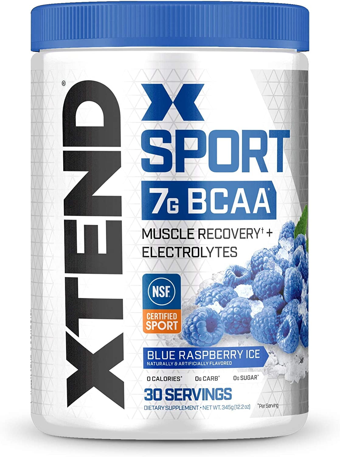 XTEND Sport BCAA Powder, Sugar Free Post Workout Muscle Recovery Drink with Amino Acids and 7g BCAAs, Blue Raspberry Ice Flavor, 30 Servings