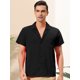 thumbnail image 2 of Lars Amadeus Camisas de lino para hombre, manga corta, con botones, bolsillo en el pecho, playa, yoga, camisa Negro M, 2 of 6