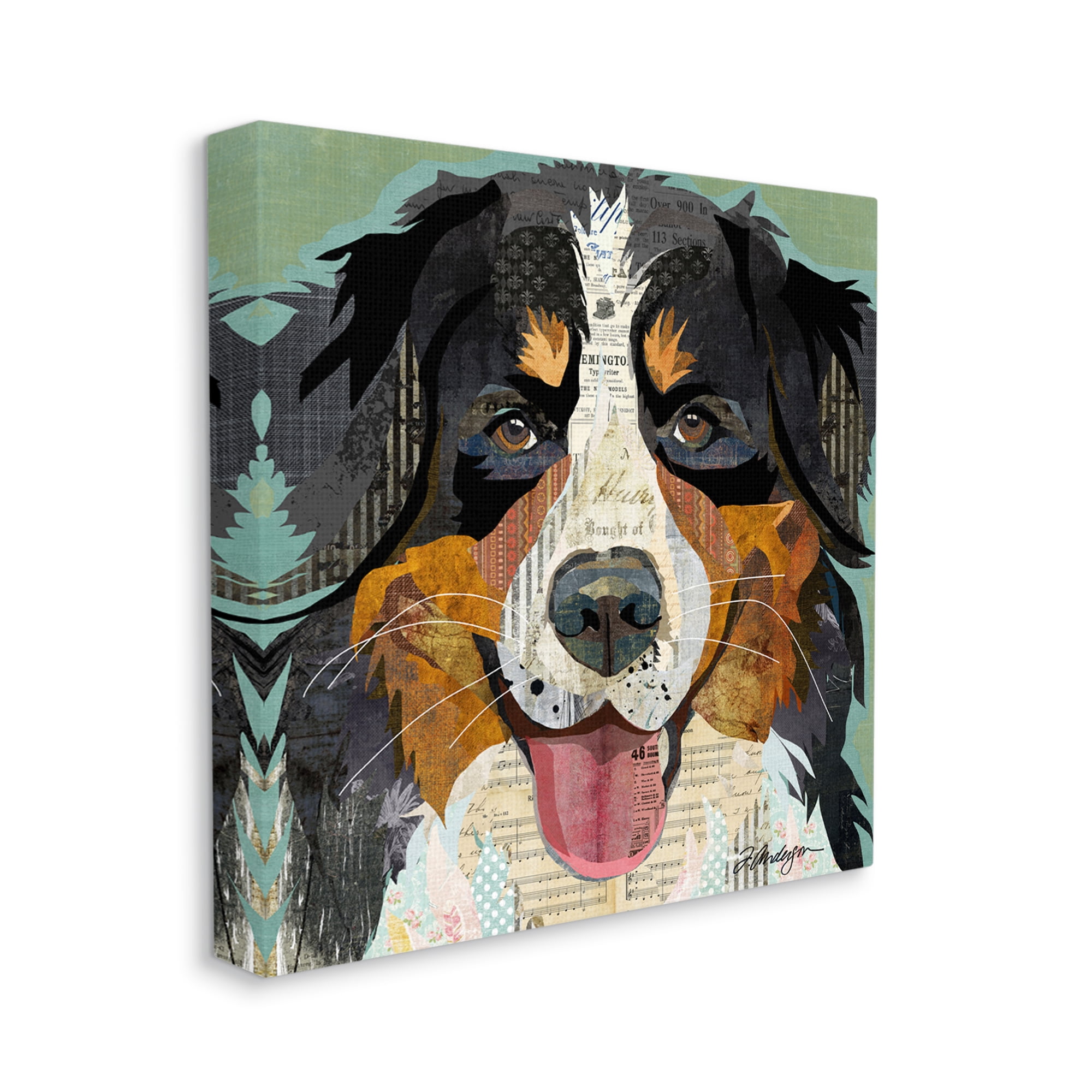 Stupell Industries Bernese Mountain Dog Portrait Layered Ephemera Collage Graphic Art Gallery Wrapped Canvas Print Wall Art, Design by Traci Anderson