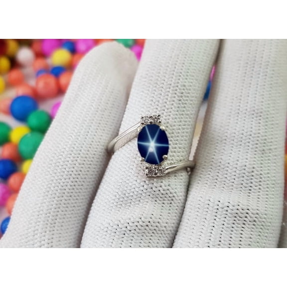 AFGEMSNJEWELLERY Lindy Blue Star Sapphire Ring in 925 Sterling Silver, Handmade Sapphire Ring for All Occasions, Valentine Gift Silver 3