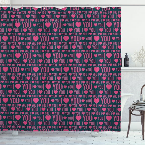 Ambesonne I Love You Shower Curtain, Romance Pattern Heart, 69"Wx84"L, Magenta Dark Grey