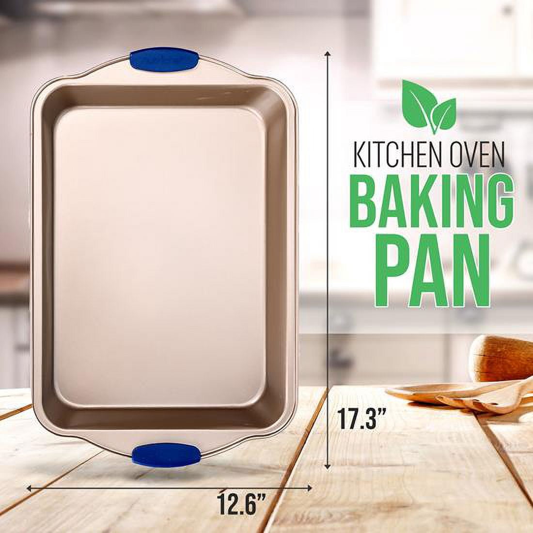 NutriChef 11” Non-Stick Loaf Baking Pan, Deluxe Blue Carbon Steel Pan with Blue Silicone Handles