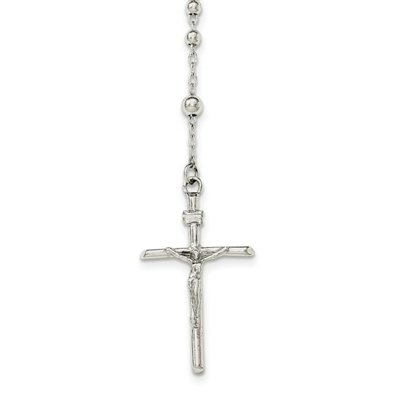 Sterling Silver Polished Rosary Necklace - 16 Inch