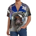 thumbnail image 7 of Lsque Astronaut in Outer Space print Men's Cuban Collar Short Sleeve Shirt Summer Beachwear Casual Button Down Fashionable Vacation Leisure Shirt-Large, 7 of 7