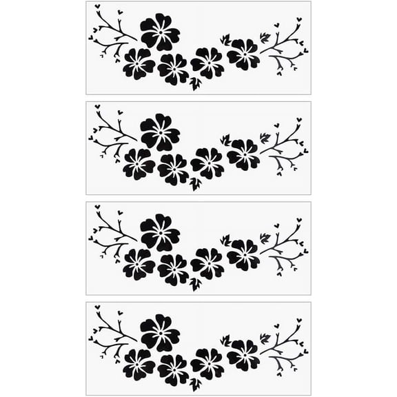 4Sheets Hibiscus Flower Car Sticker Hawaiian Stickers and Decals Black Automotive Decals Waterproof Vinyl Automotive Exterior Decor
