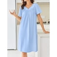 thumbnail image 4 of Avidlove Cotton Nightgowns for Women with Pocekts Short Sleeve House Dress Embroidered Neckline Night Gown Sleepwear Pleated Lounge Mumu Dress, 4 of 5